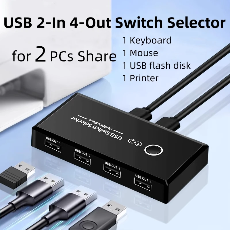 USB Sharing Switch for Multiple Devices - 4-Port USB Selector for Easy Device Management