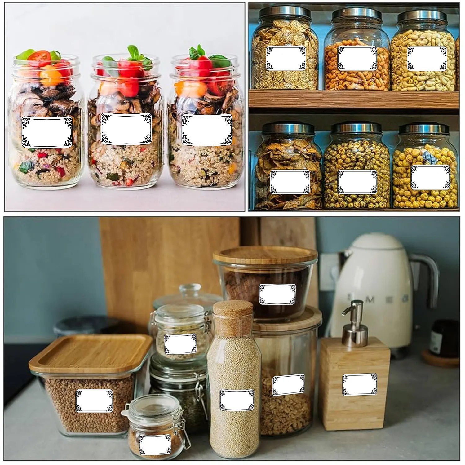 1롤(200개) 빈티지 스타일 쓰기 가능한 꽃무늬 스티커와 검정색 지워지는 펜 0.98*1.57'' 안전 날짜 냉동실 팬트리 인덱스 라벨