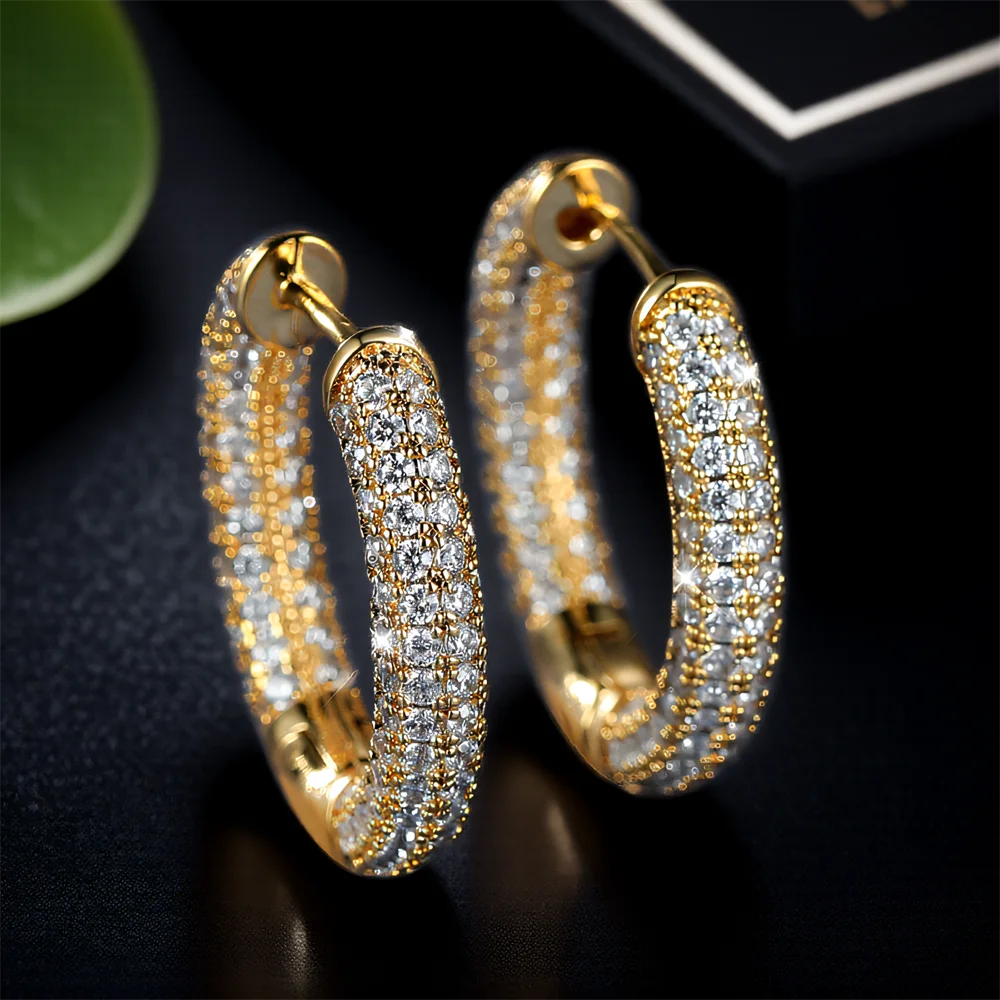 White Zircon Full Stone Small Round Hoop Earrings For Women Vintage Gold Color Crystal Ear Buckle Wedding Jewelry Versatile Gift