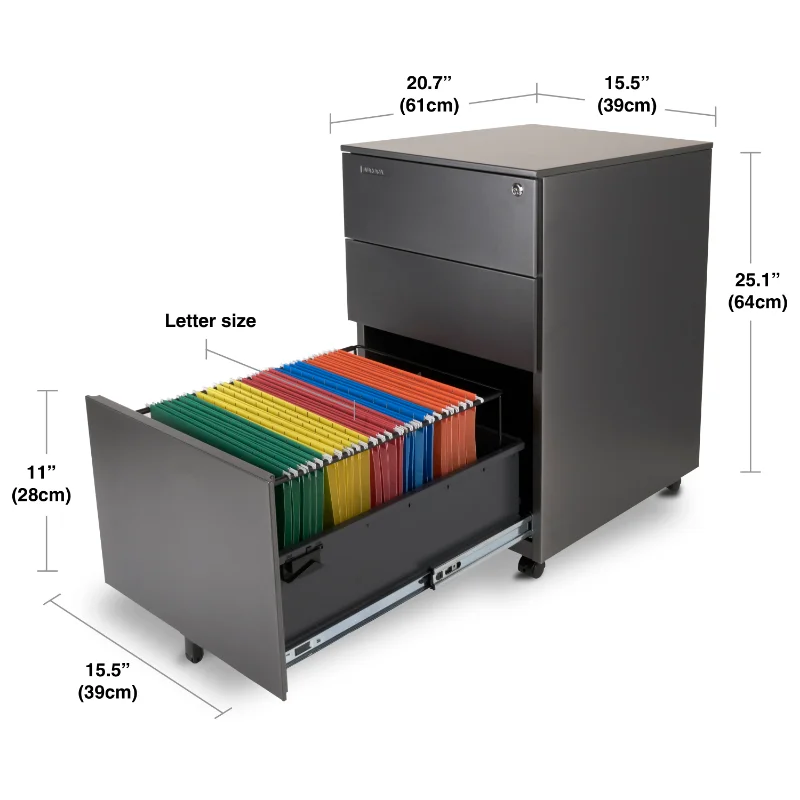 

Aurora Modern SOHO Design 3-Drawer Metal Mobile File Cabinet with Lock Key Sliding Drawer, Multiple Colors