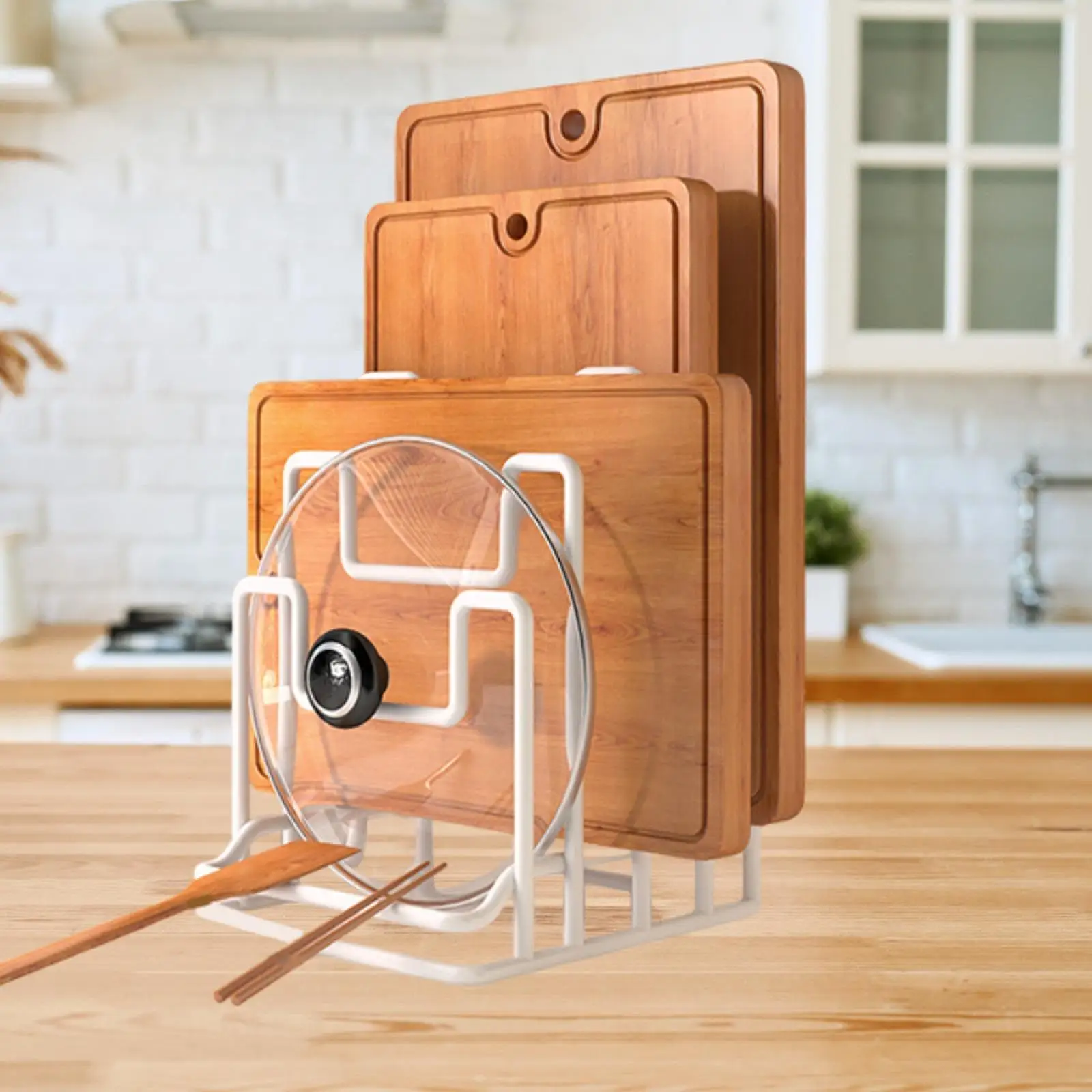 Chopping Board Organizer Kitchen Countertop Drain Storage Shelf Pot Pan Lid Holder Rack for Cabins Apartments Bakeware Home Rvs 6