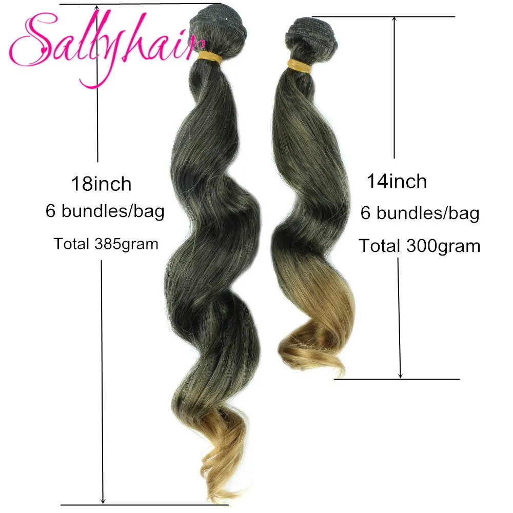 Sallyhair Synthetic Hair Weaves 6 Bundles/lot 14inch Natural Loose Wavy Ombre Braiding Ocean Wave Hair Extensions Weavings