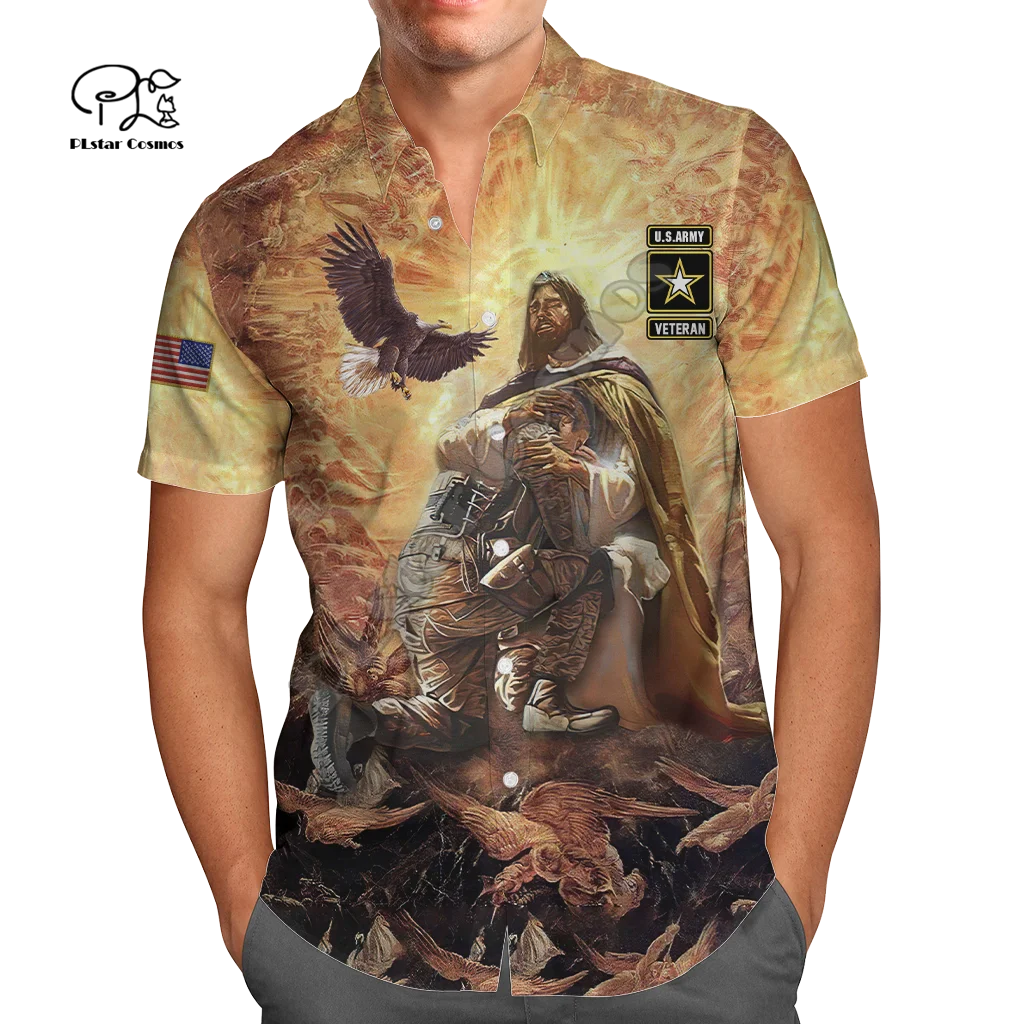 

Американский орел, армейский морской военный Камуфляжный костюм, борец, Гавайские рубашки, новая мода, 3DPrint, летние забавные повседневные пляжные с коротким рукавом A1