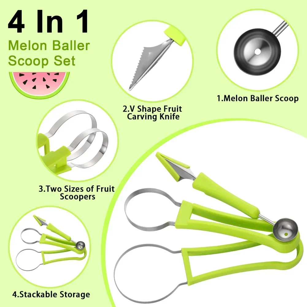 Watermelon Cutter Fruit Carving Tool Set Stainless Steel Scooper Seed Remover Knife for Dig Pulp Separator Slicer Kitchen Garget
