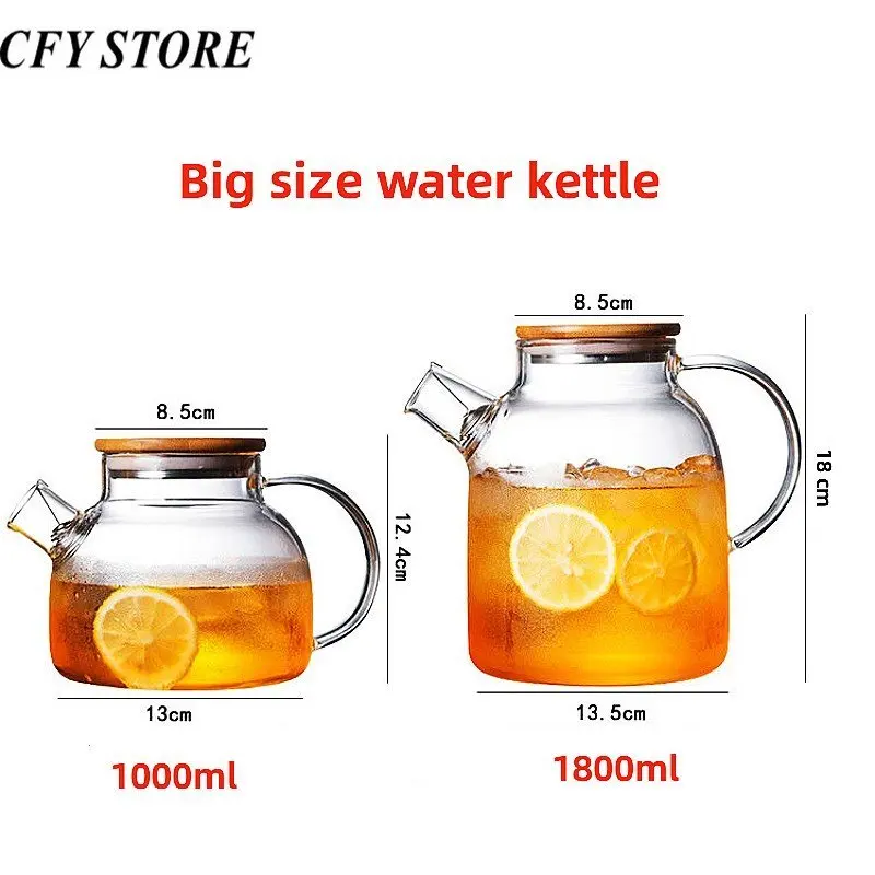 Heat Resistant Glass Tea Jug with Lid Glass Water Pitcher Cold Water Kettle Tea Pot or Cups Juice Jug Carafe