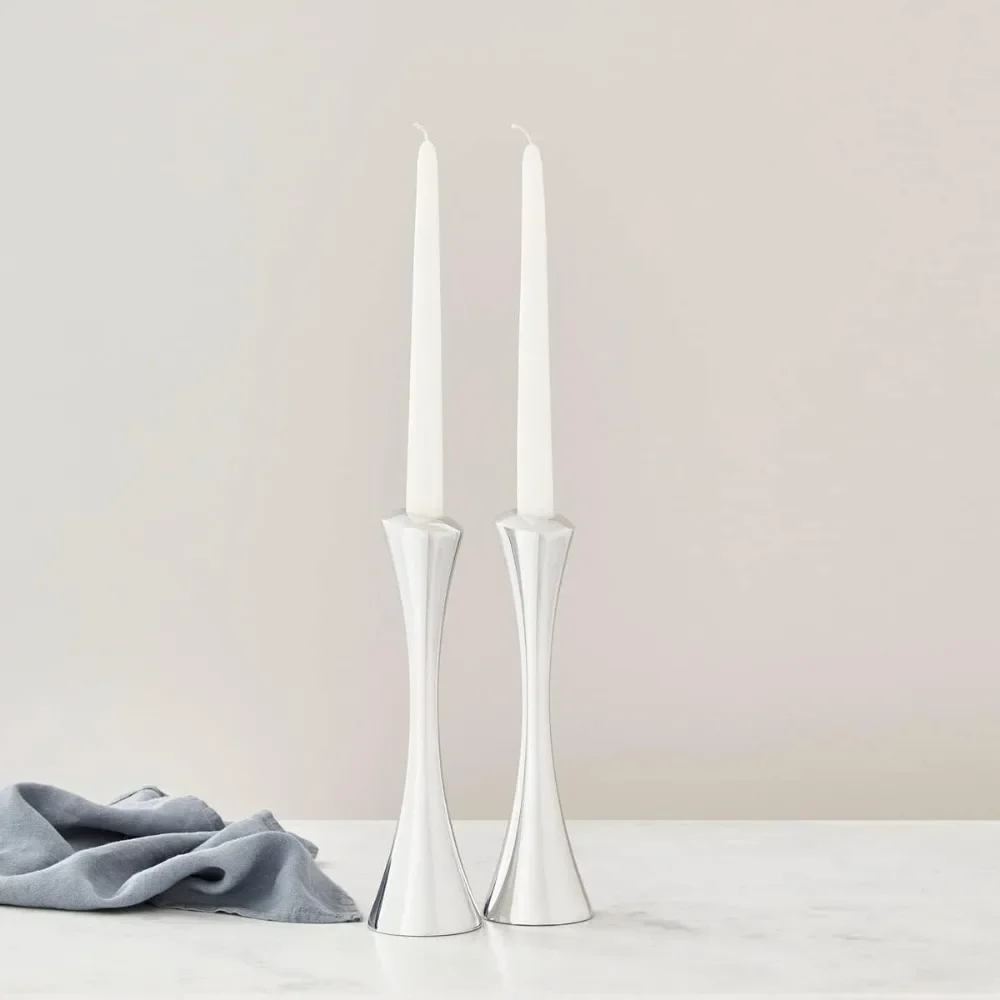 

Aquila Candlestick Holders | 2-Pc Set | Metal Taper Candle Holder Candlestick Holders for Table Mantel (Silver) Room Decor Home