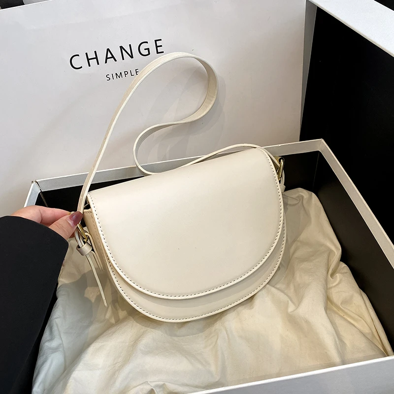 Retro einfarbige Satteltasche, hochwertiges Leder, Umhängetaschen für Frauen, 2025, neue einfache Damen-Umhängetasche, Designer-Handtaschen – Detail 15