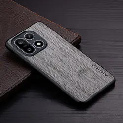 Wood Grain Faux Leather Phone Case - Elegant Protective Cover for OnePlus 15R (Light Gray)