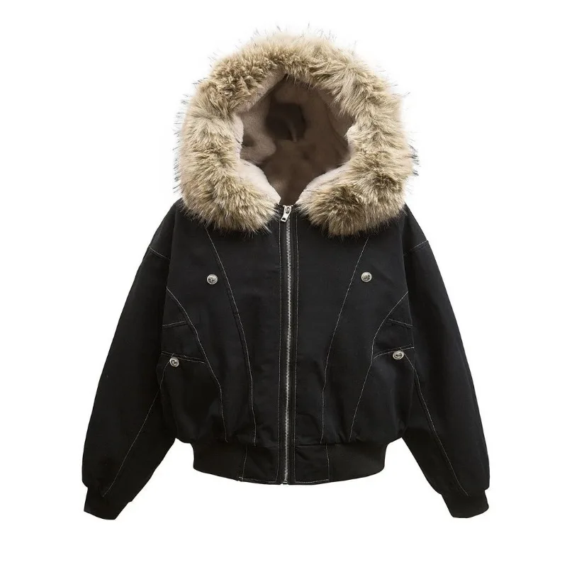 Y2K New American Cleanfit Fur Collar Imitation Mink Fur Hooded