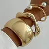 DIEZI Exaggerated Chunky Cuff Wide Bangles Punk Geometric Imitation Pearl Gold Color Heavy Metal Bangles For Women Men Bracelets 1