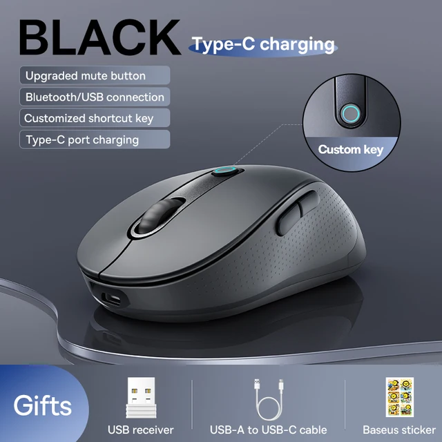 【New Upgrade】Baseus Rechargeable Wireless Mouse Type-C Charging Bluetooth 5.2 4000 DPI Computer Laptop Mute Mice Ergonomic Mouse 10