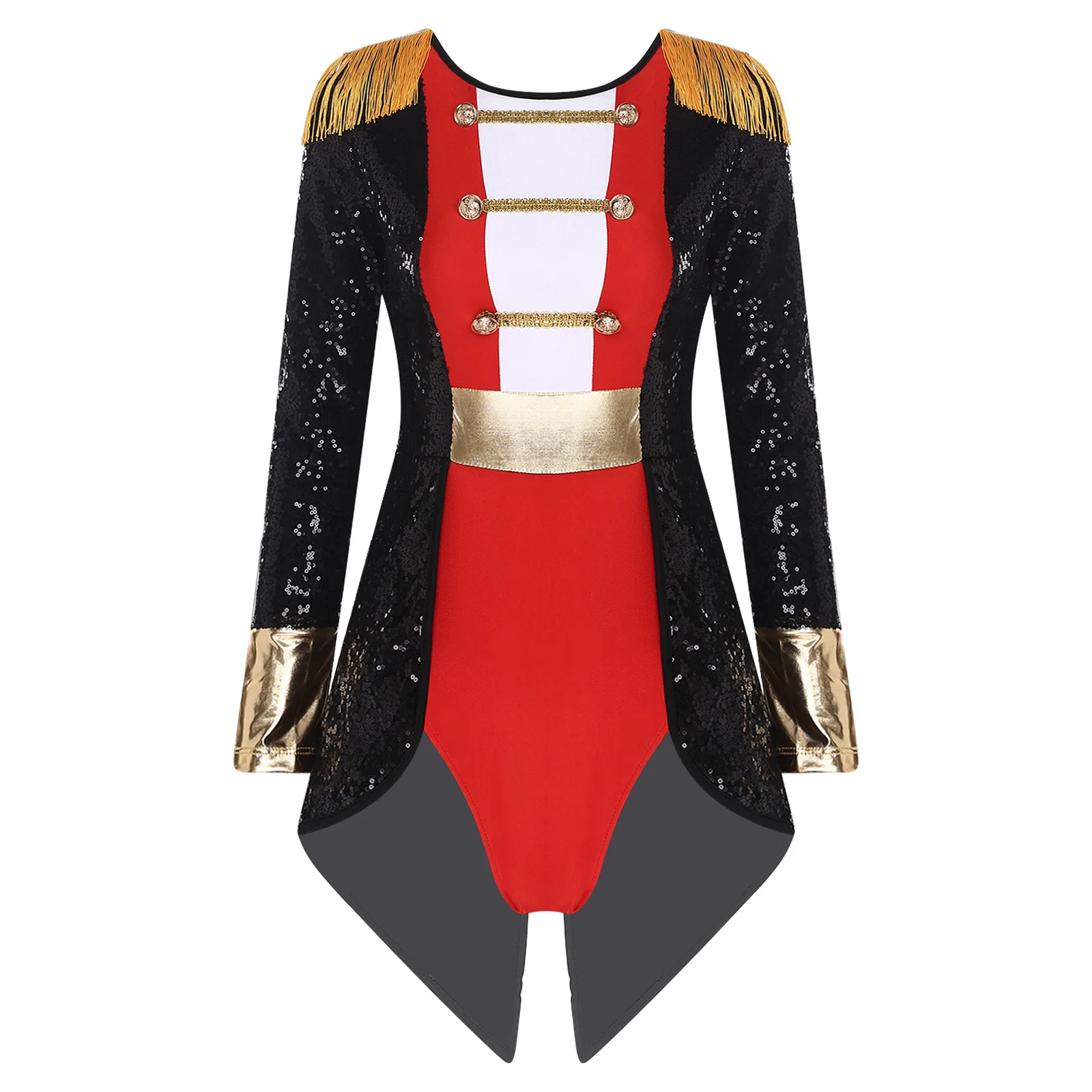 Damen Zirkus Zirkusdirektor Magier Löwenbändiger Halloween Cosplay Kostüm Gymnastik Host Showman Rock Trikot Body Overall – Detail 6