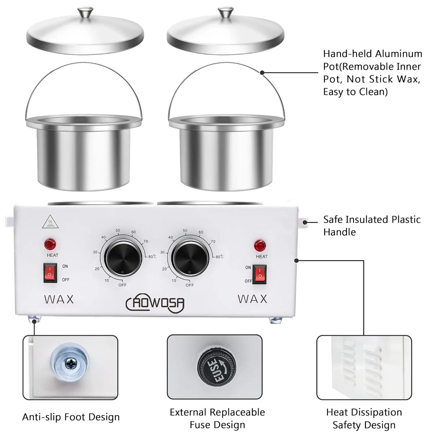 Electric Wax Heater Machine for Hair Removal, Dual Wax Pot Paraffin Facial Skin Body SPA Salon