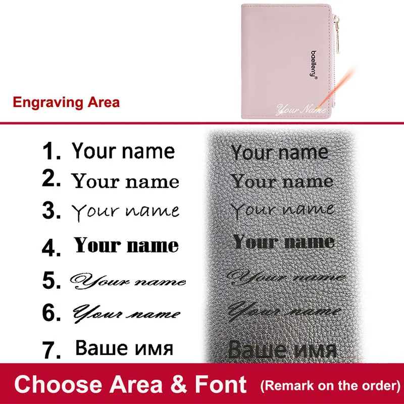 Baellerrery Short Women Wallets Name Engraving Zipper Coin Pocket Brand Female Wallet High Quality Card Holders Women's Purse