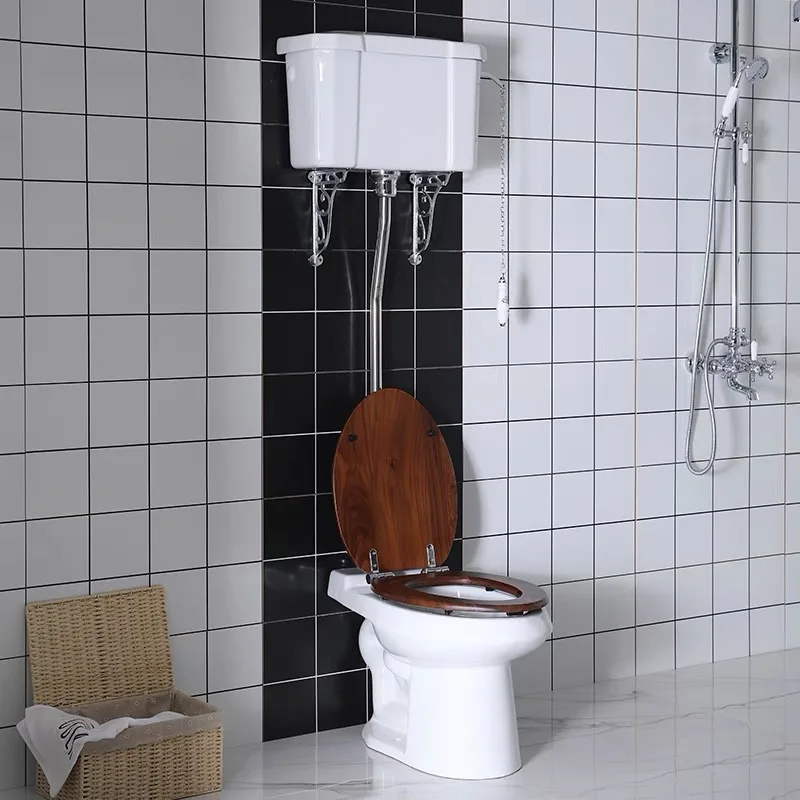 High tank Toilet Victorian Retro Toilet Black Walnut Cover Split Victorian Style