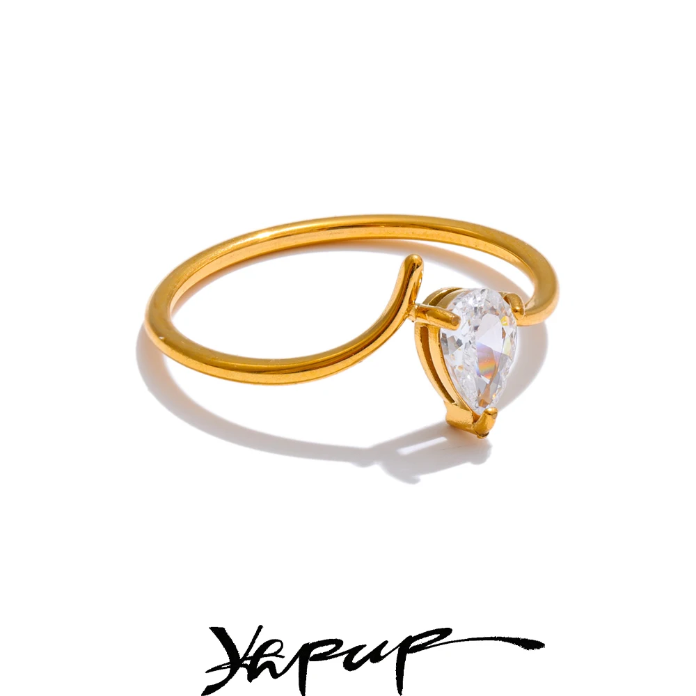 Yhpup 18K PVD Plated Stainless Steel Cubic Zirconia Finger Ring