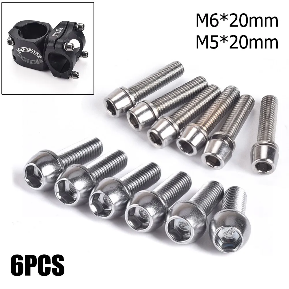

6PCS/Box 6PCS/Box Bolts Full CNC anode cutting MTB Stem Screws M5/M6 Road Bike Cycle Parts High-Precision Steel never rust