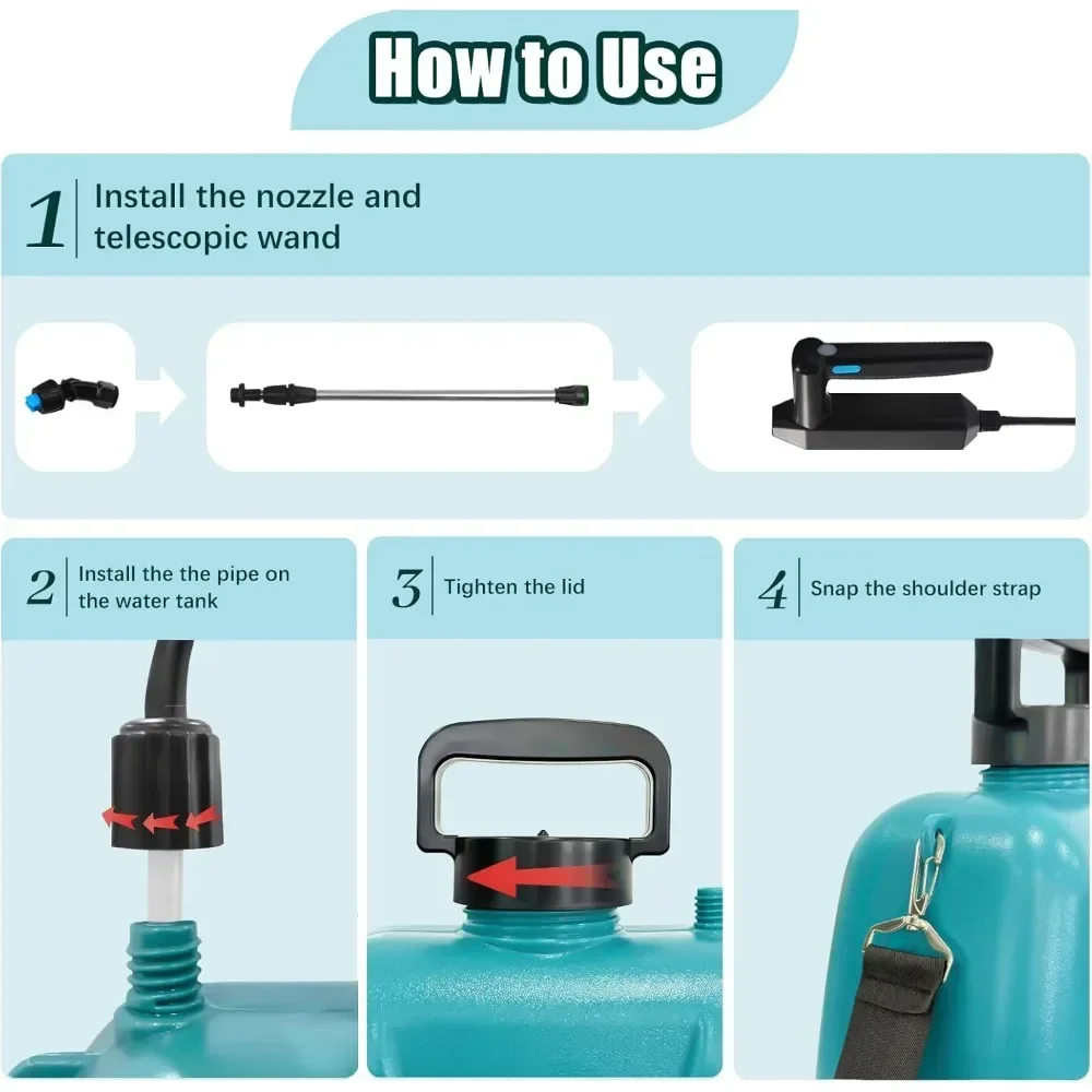 Portable Battery-Powered Garden Sprayer with 3 Nozzles, 1.35 Gallon Capacity 6