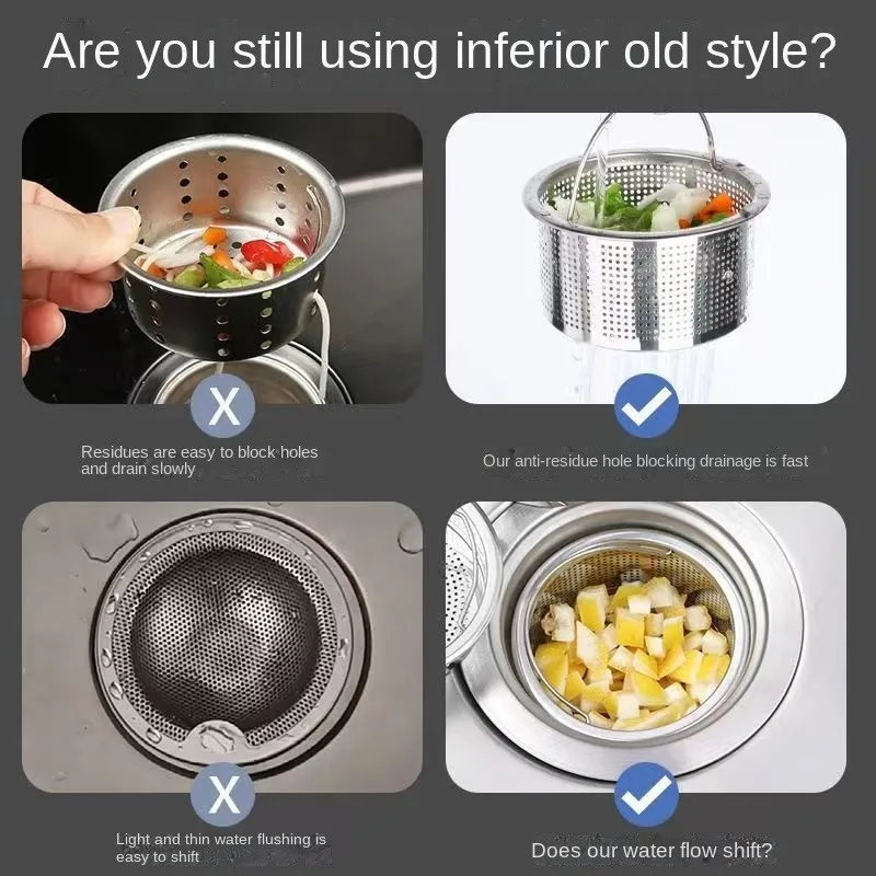 Stainless Steel Sink Filter Screen Kitchen Supplies Filter Sewer Anti-clogging Bathroom Sink Strainer Drain Hole