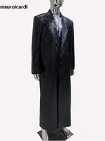 Mauroicardi Spring Autumn Maxi Black Crocodile Print Pu Leather Trench Coat Men Single Breasted Luxury Designer European Fashion 1