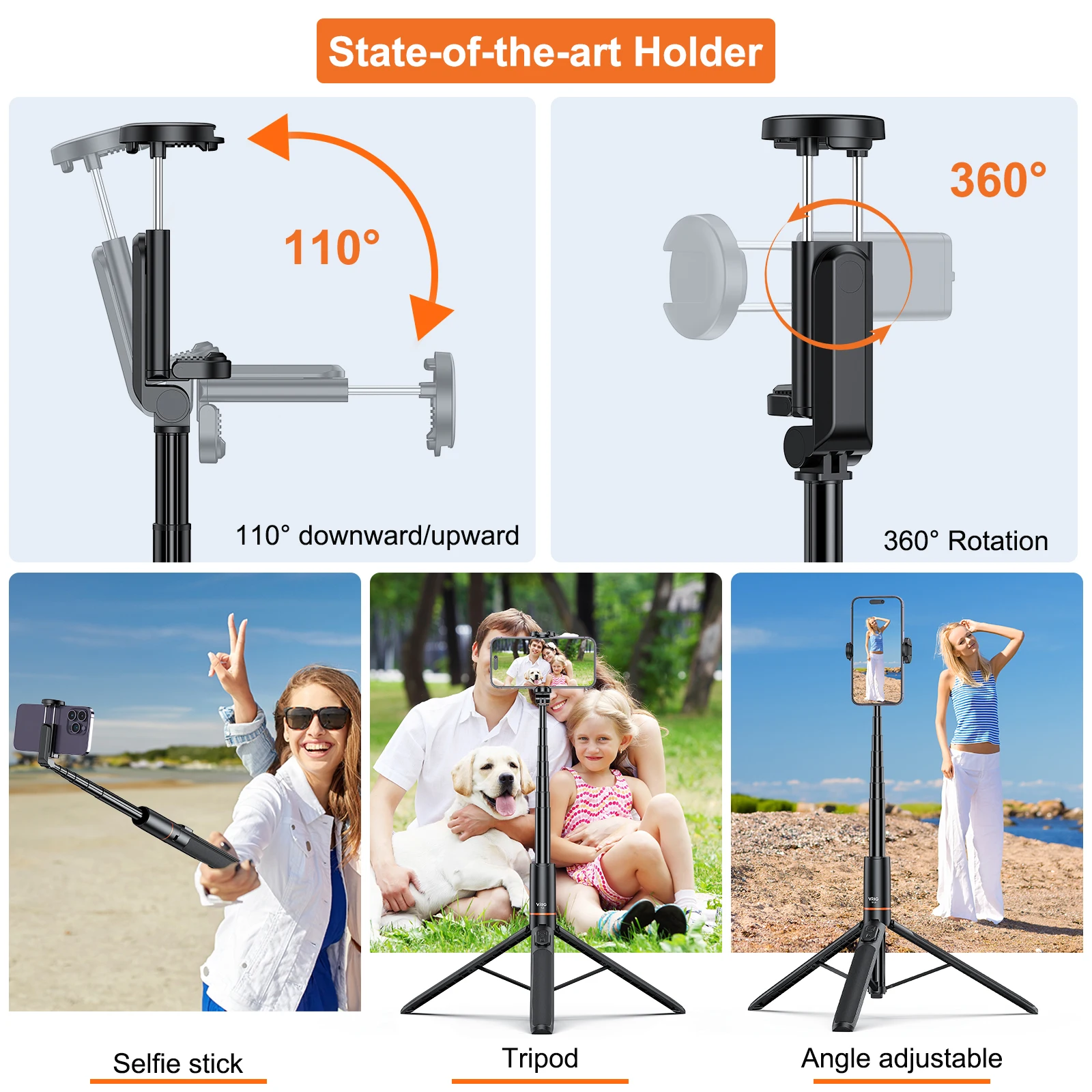 VRIG TP-19 확장형 셀카봉 삼각대, 휴대폰 원격 셔터, 브이로그 셀카 라이브 스트리밍 그룹 사진용, 160cm