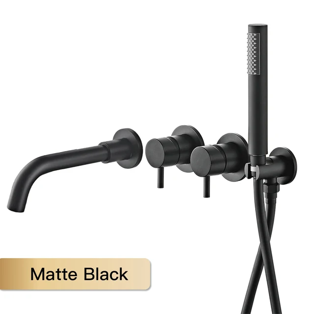 Simple luxury gun gray brass bathroom faucet with wall design and a dual handle bathtub mixer for both hot and cold water 13