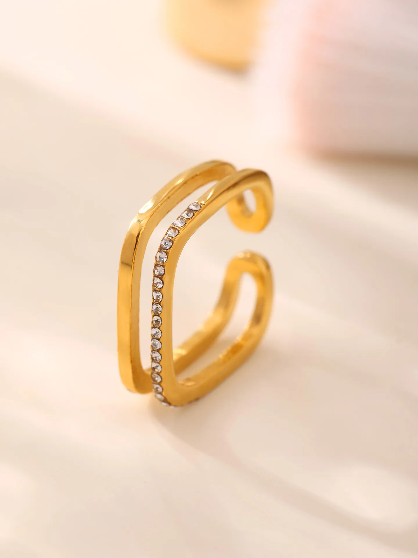 Neuer Grün-Weißer Zirkonia-Ring für Damen, Edelstahl Vergoldet 18k, Muschelperlen Doppelschichtiger Ring, Luxus-Schmuck für Mädchen – Detail 8