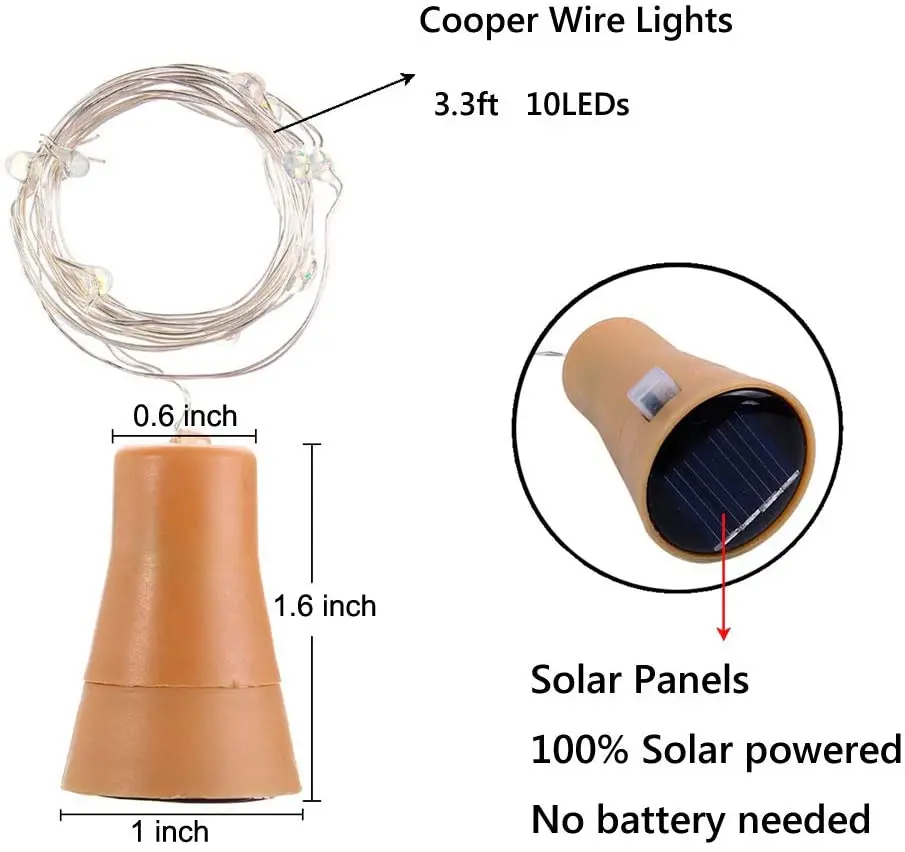 5Pcs Solar Power 10 20LEDs Wine Bottle String Light Copper Wire Fairy Lights Cork Shape Christmas Lamp For Party Garden Decor 3