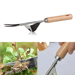 1pcs Wood Handle Stainless Steel Garden Weeder Hand Weeding Removal Cutter  Puller Tools Multifunction Weeder Transplant