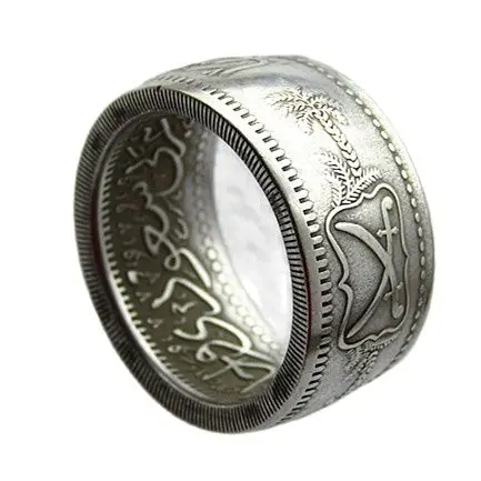 

Кольцо ручной работы из серебра 90% пробы от SA(08)AH 1346 (1928), Саудовская Аравия, копия 1 риял, монеты размеров 8-16