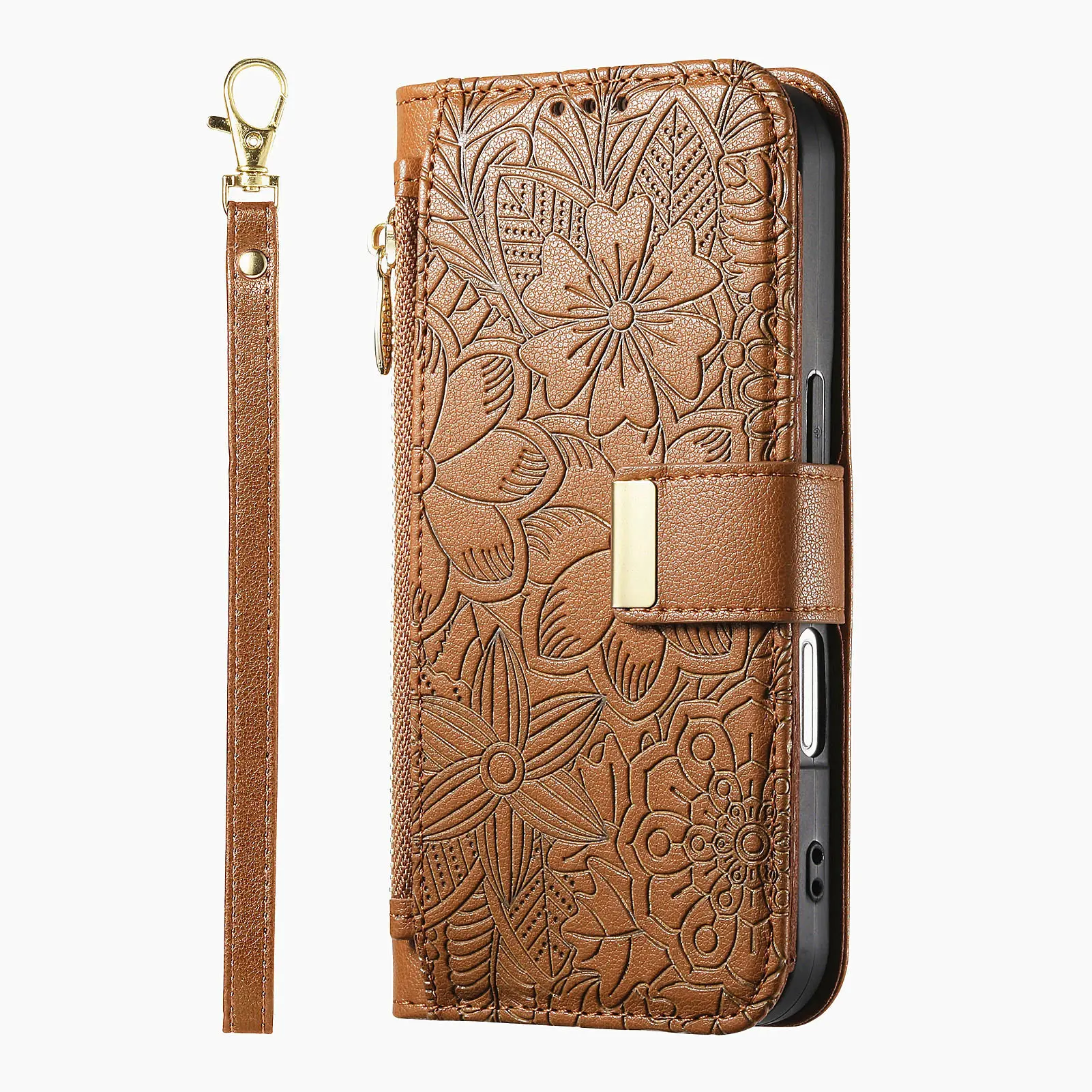 Luxurious Leather Crossbody Flip Wallet with Zipper and Card Slots