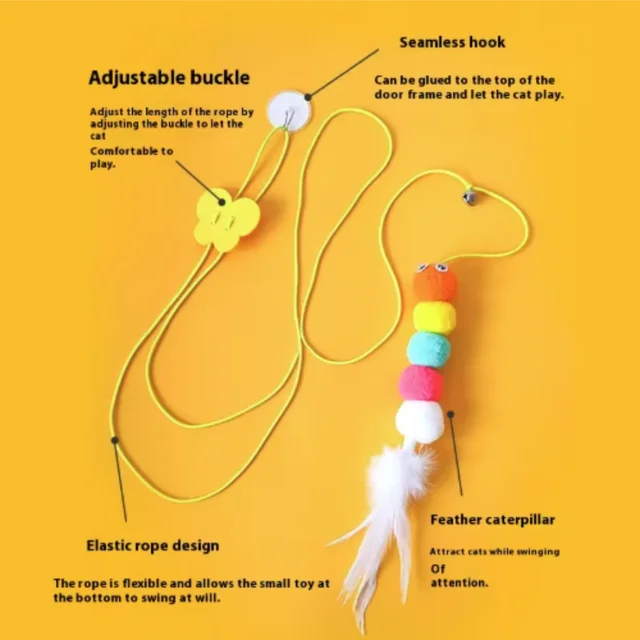 Interactive Elastic Funny Stick Toy with Feather Bell Long Rope for Kittens Hanging Swing Teasing Cat Pet Play Accessories 3