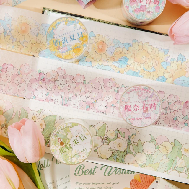 Yoofun 6.5cm x 2m Flower Washi Tape for Journaling Scrapbooking Decoration  Floral Masking Tape Diary