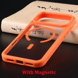 Transparent Shockproof Protective Phone Case - Ultra - Thin Clear Hard PC Back Cover - iPhone 17 Pro Max (Orange With Magnetic)
