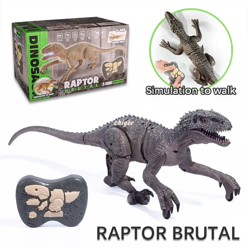 Jouets dinosaure télécommandé gris 2. 4g rc raptor vélociraptor marche  électrique pour garçon