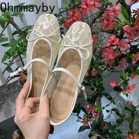 2025 Spring Lace Women Mary Jane Shoes Fashion Shallow Buckle Female Street Style Breathable Flats Shoes 1