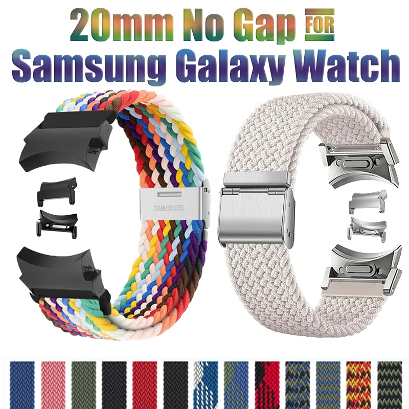 

Ремешок нейлоновый для Samsung Galaxy Watch 7/6/5 Pro/Classic, плетеный браслет без зазора, нейлоновый браслет для Galaxy watch 7, 47 мм, 45 мм, 44 мм, 40 мм, 43 мм, 20 мм