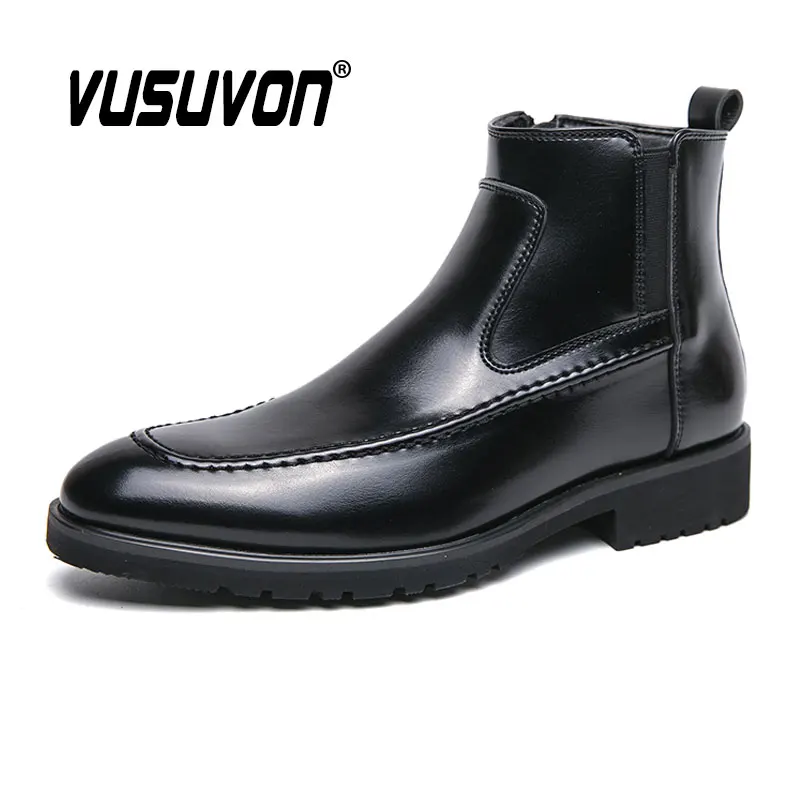 

Мужские ботинки челси, Классическая Повседневная модная обувь, мотоциклетные черные осенне-зимние ботинки без шнуровки, модель 38-46 большого размера