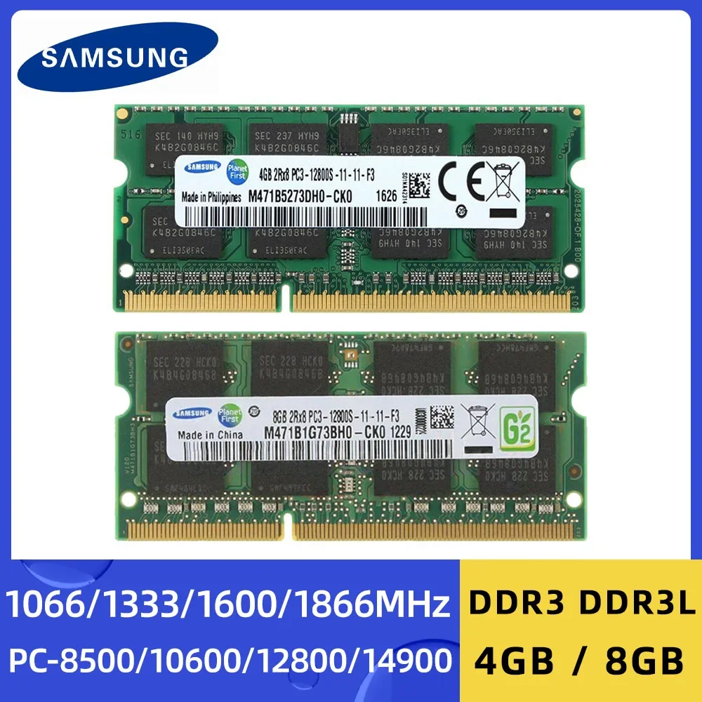 SAMSUNG 8 ГБ 4 ГБ DDR3L DDR3 1600 МГц 1866 МГц 1333 МГц 1066 МГц SODIMM PC3 PC3L-8500 10600 12800 оперативная память для ноутбука, ОЗУ для ноутбука