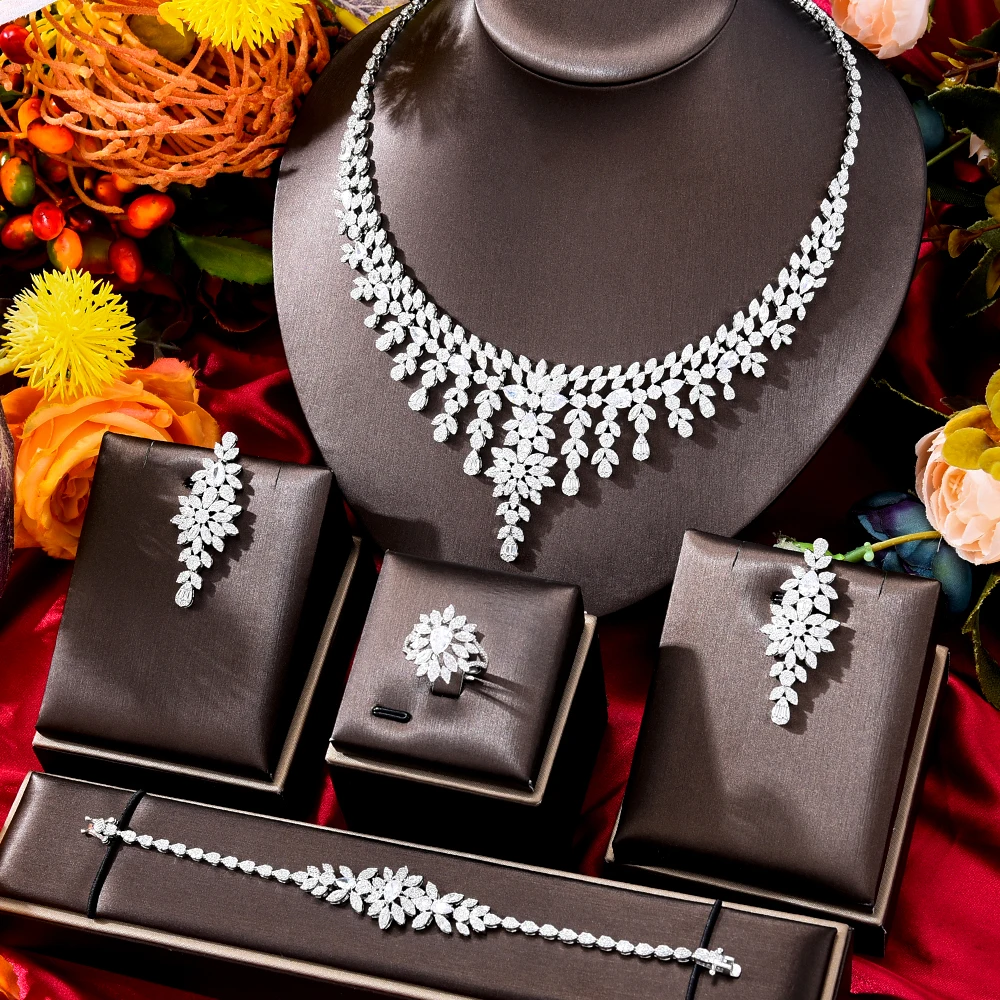 

GODKI Luxury Feather Leaf African Jewelry Sets Necklace Earrings Bangle Ring Set For Women Wedding Jewelry Trendy HOT New 2023