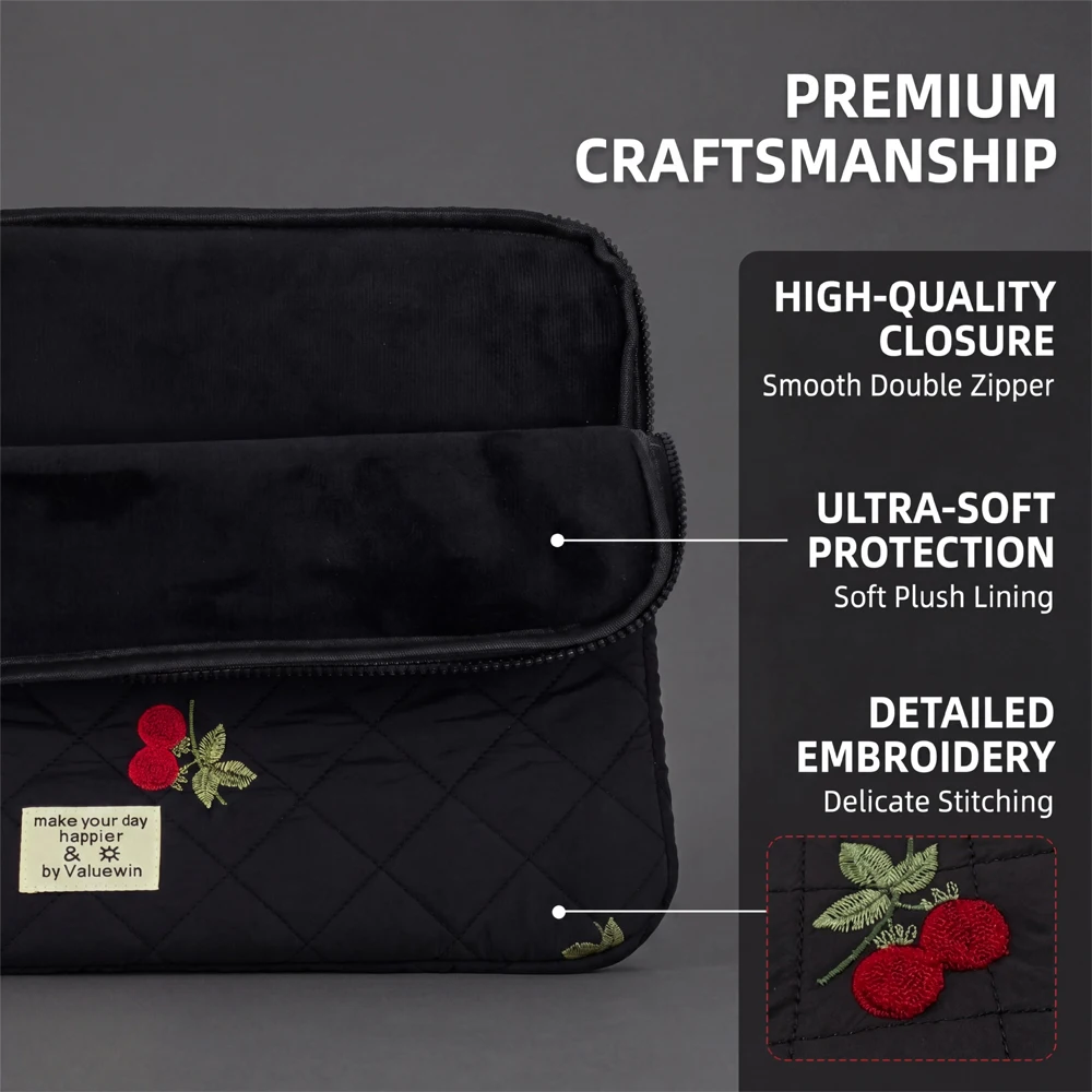 Versatile Plush-Lined Laptop Sleeve with Embroidery