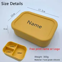 Personalized Name Bento Lunch Box Silicone 3-compartment Lunch Box Baby Food Container Leakproof Portable Picnic Lunch Box 2