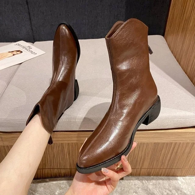 Botas negras y cuero retro con tela transpirable, diseño de escultura de  peluche, para mujer, otoño e invierno, 2021|Botas hasta el tobillo| -  AliExpress