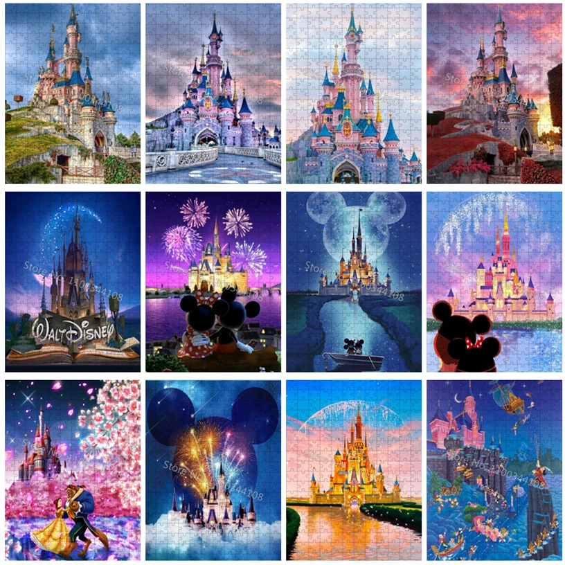 Disney Castle Jigsaw Puzzle Mickey Mouse Disneyland 300/500/1000 Pieces Puzzles Children's Educational Toys Adults Family Game 300 500 1000 pieces jigsaw puzzles disney anime inside out puzzles for adults children educational toys gifts family games