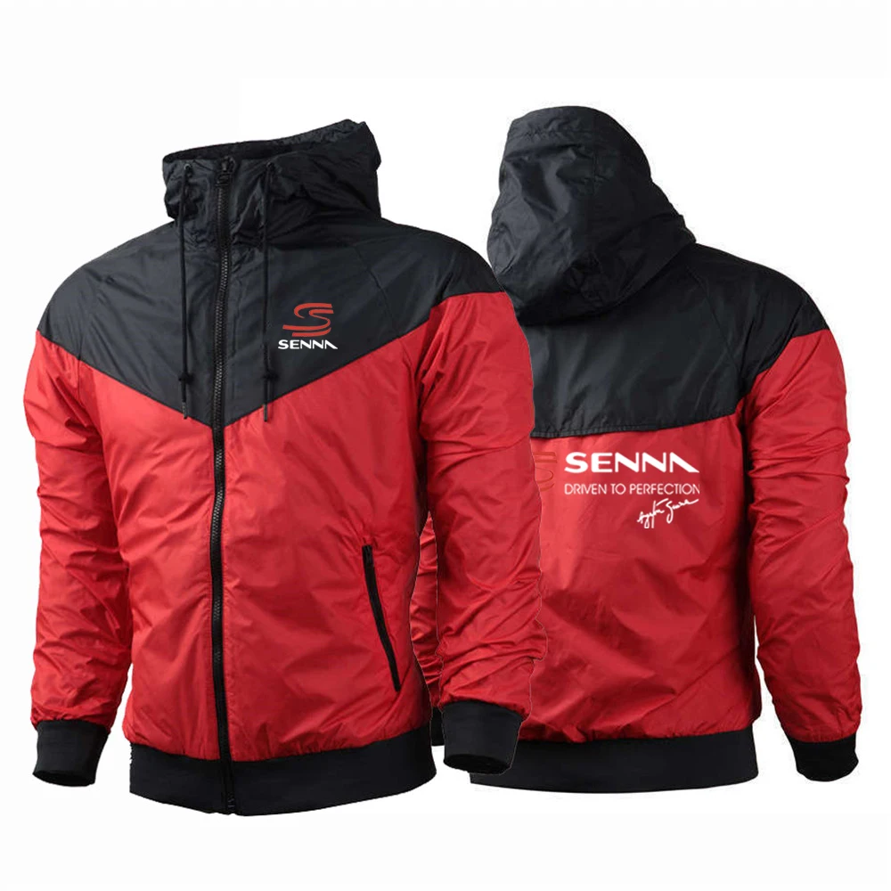 Men Ayrton Senna Spring and Autumn Printing Windproof Comfortable Casual Hooded Fashion Windbreaker Coat Tops
