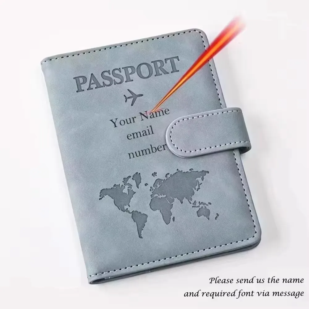 Personalized PU Leather Passport Cover with Name for Couples – Travel Accessories
