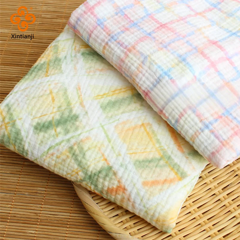 Double Layer Gauze Cotton Fabric with Rainbow Grid Pattern - Soft and Versatile