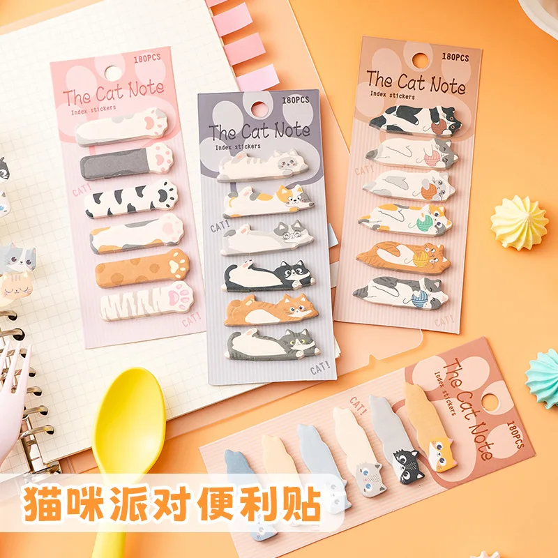 180sheets Kawaii Cat Index Tabs Sticky Notes Cute Cartoon N Times Stickers for Planner & Reading Markers - 2