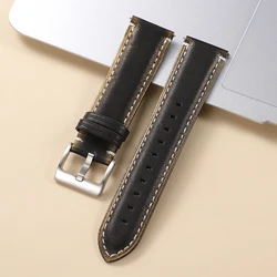 Vintage Oil Wax Leather Watch Strap with Quick Release - 20mm/22mm, Unisex Sport Bracelet - 22mm (Black)