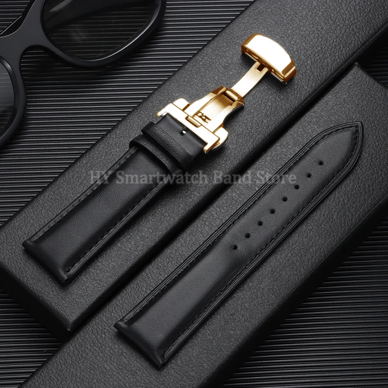 Cowhide Leather Watch Strap with Butterfly Clasp - Universal Fit